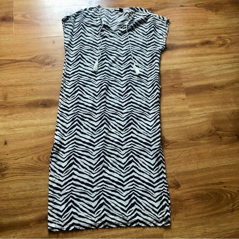 Tahari Zebra Linen Print Beach Coverup Lounge Dress M